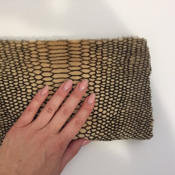 Genuine Fur & Leather Clutch – Luxe Tan Shearling with Black Snakeskin Print - Picture 8 of 11